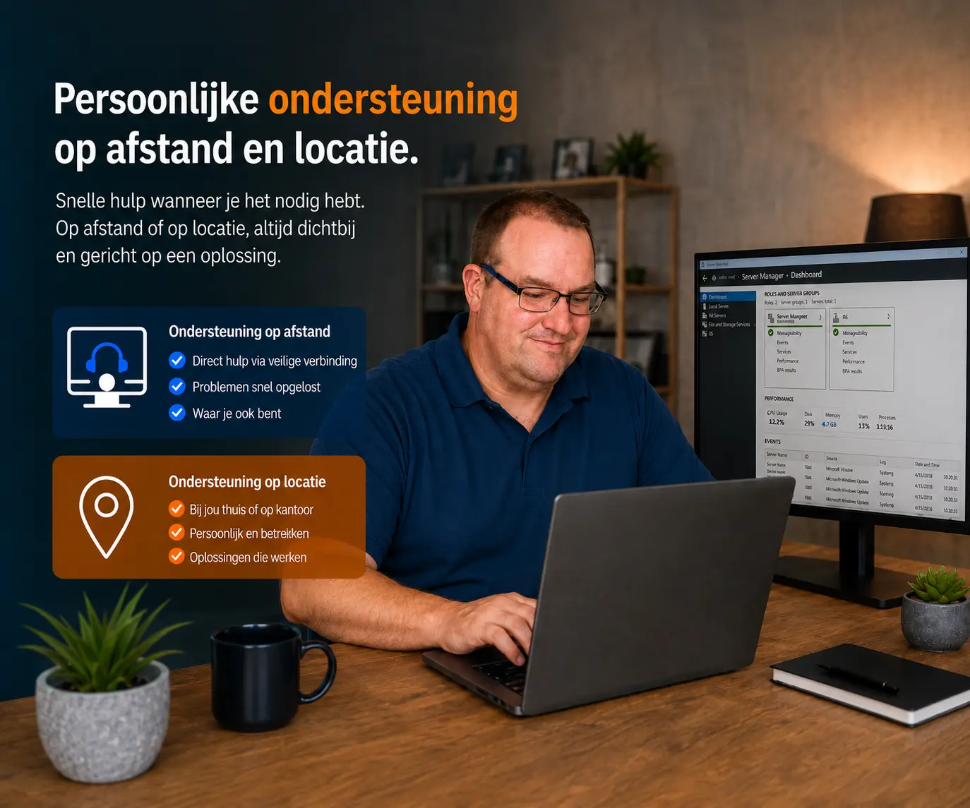 Moderne ICT-werkplek met computerapparatuur