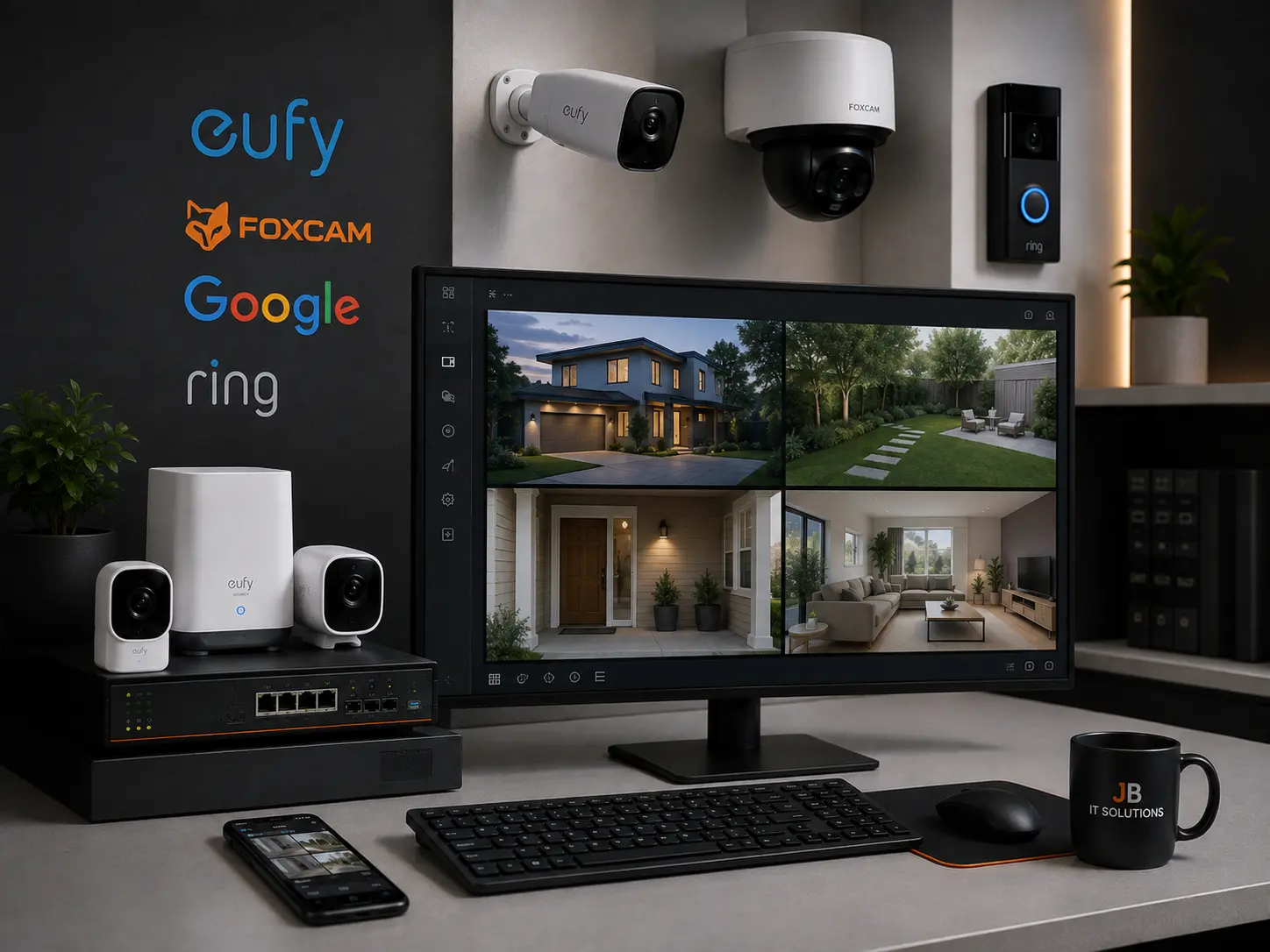 Professioneel camerasysteem met IP-camera, recorder en netwerkapparatuur