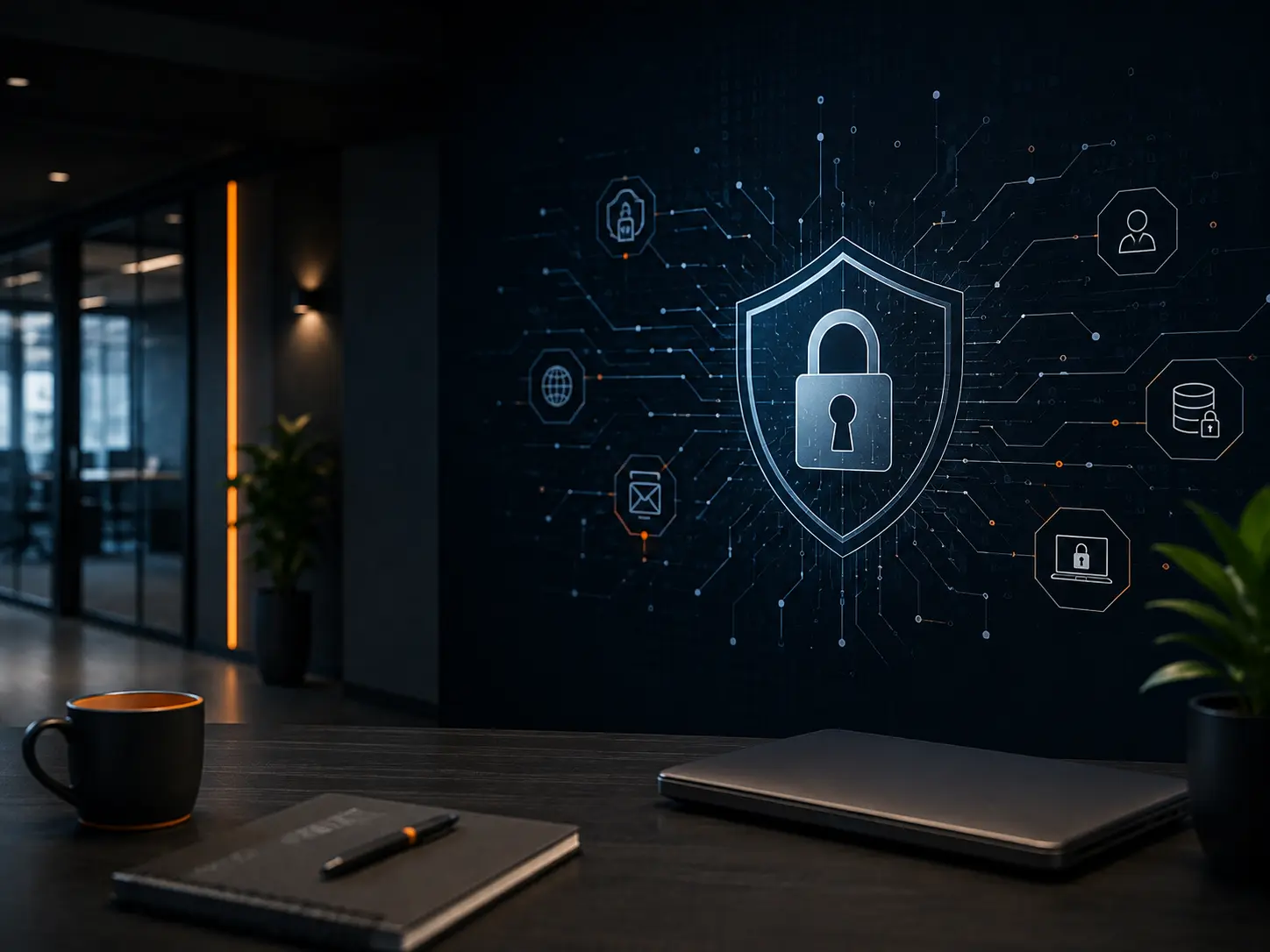 Beveiligde netwerkkast met firewall, gescheiden netwerkapparatuur en back-upopslag