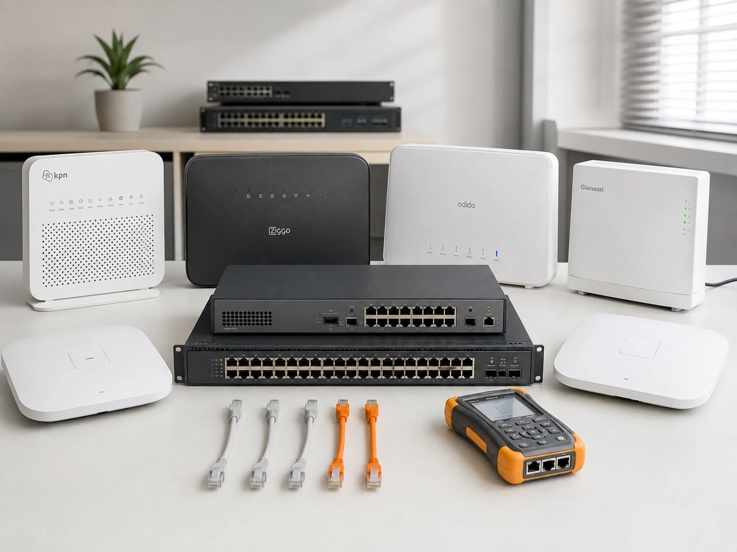 Zakelijke router, managed switch en draadloze accesspoints
