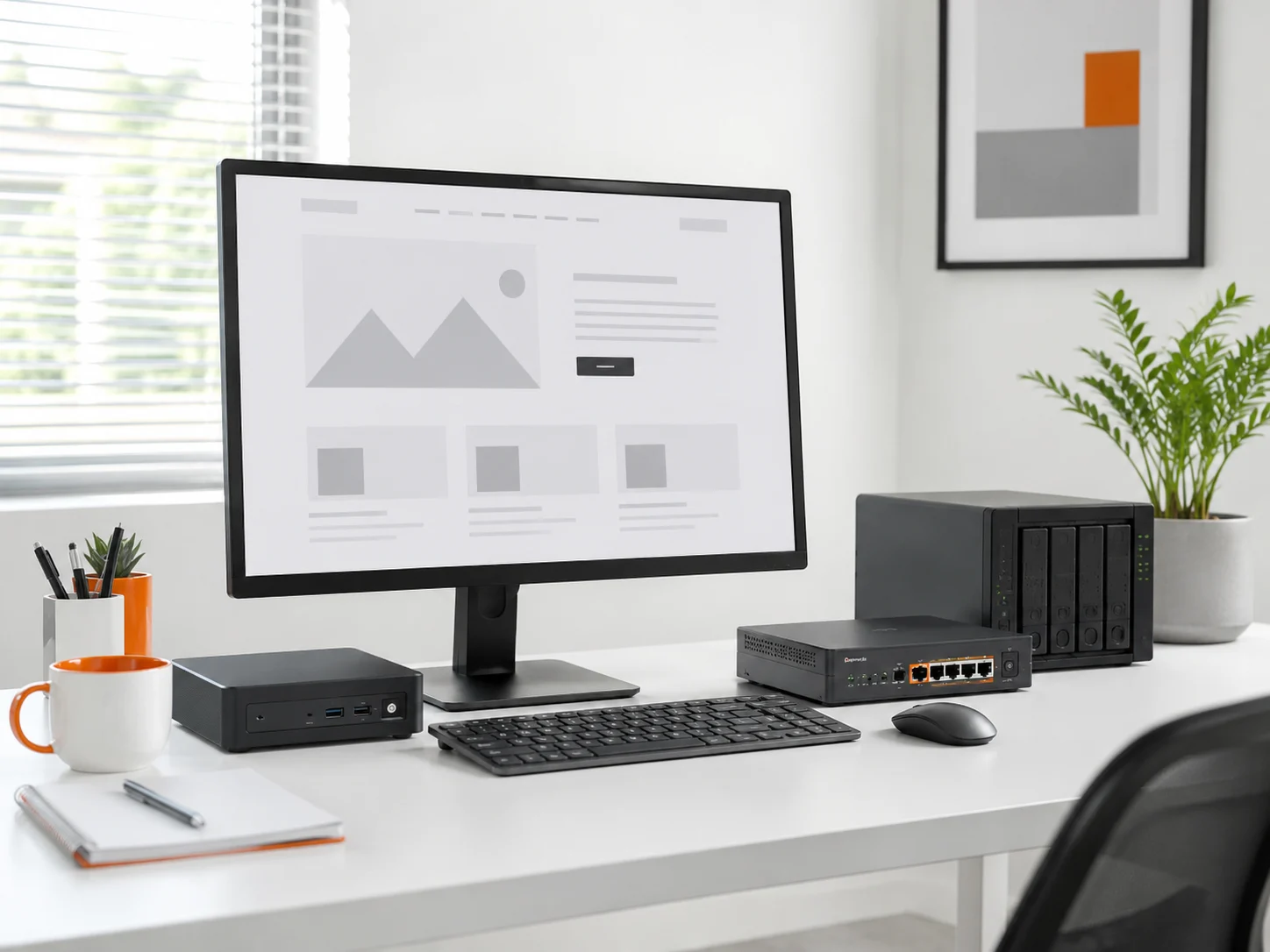 Websiteweergave met professionele hosting- en netwerkapparatuur