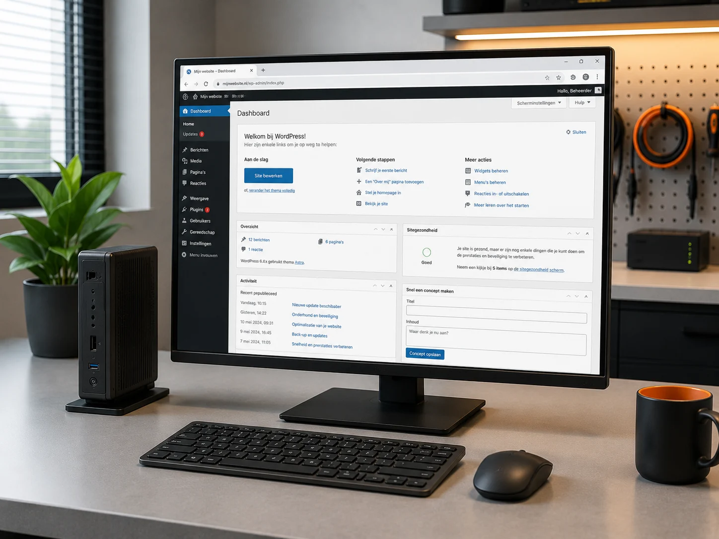 Hosting- en onderhoudsopstelling met server-, netwerk- en back-upapparatuur